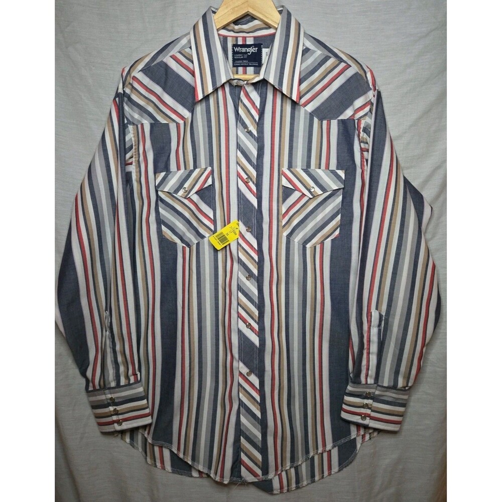 Wrangler Pearl Snap Cowboy Cut X-Long Tails Shirt Regular Fit Sz XL (17x34)
